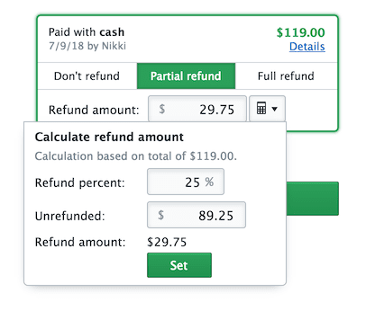 Screenshot of an interface for calculating a percentage-based refund.