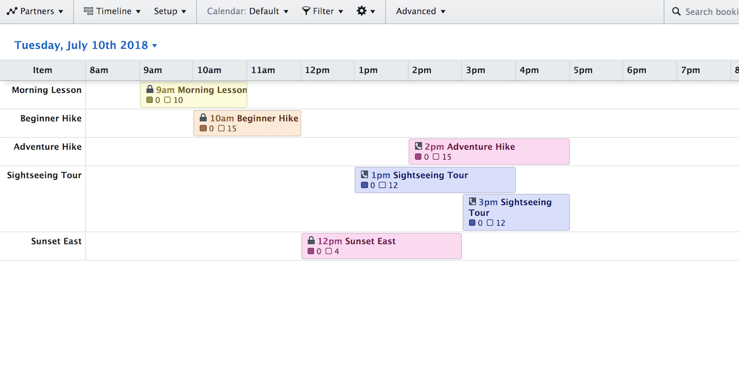 Screenshot of the Timeline View showing a daily schedule.