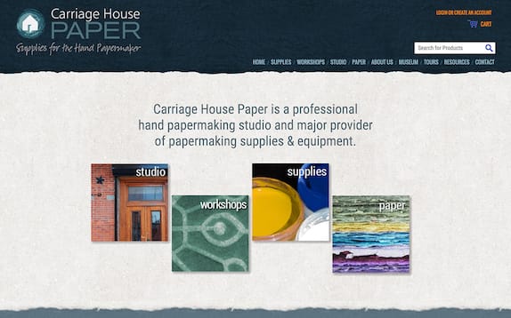 Screenshot of the Carriage House Paper website, carriagehousepaper.com